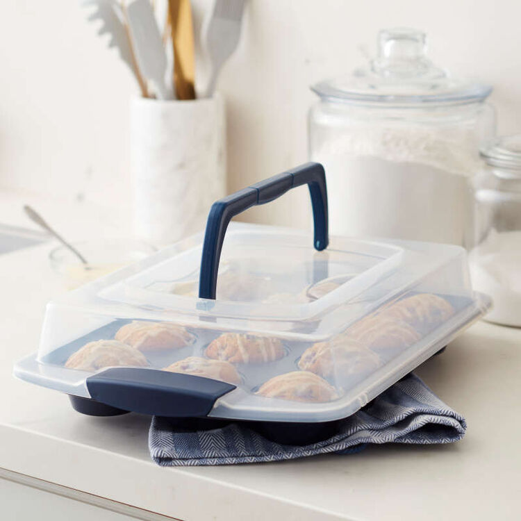 Diamond-Infused Non-Stick Navy Blue Muffin and Cupcake Pan, 12-Cup
