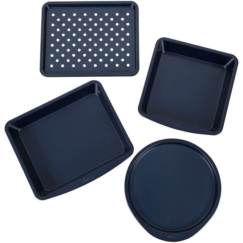 Diamond-Infused Non-Stick Navy Blue Toaster Oven Baking Set, 4-Piece image number 1