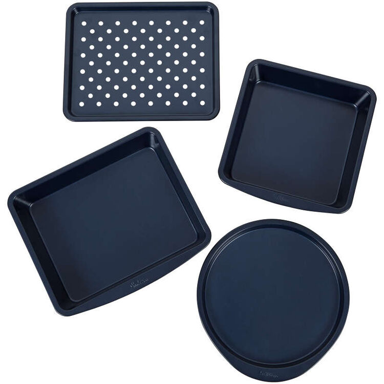 Diamond-Infused Non-Stick Navy Blue Toaster Oven Baking Set, 4-Piece