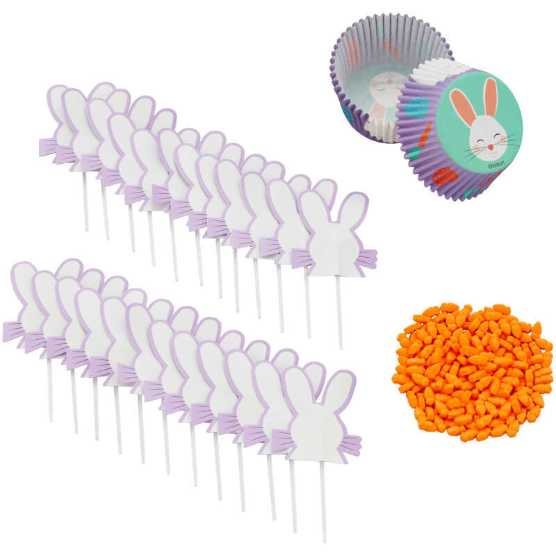 Easter Bunny and Carrot Cupcake Decorating Kit, 48-Piece Set image number 1
