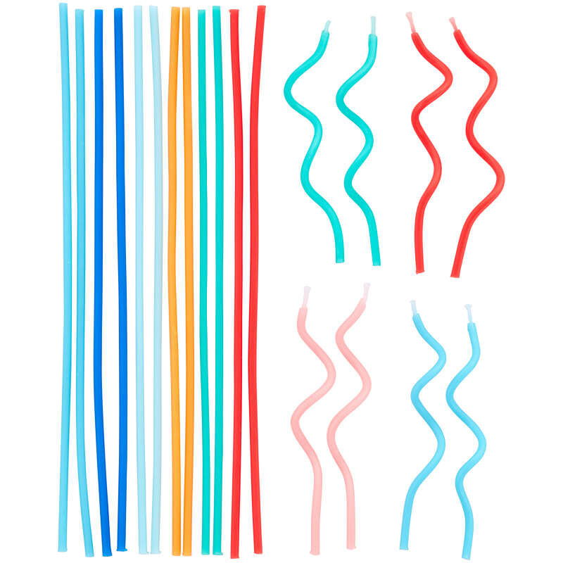 Blue, Orange, Teal and Red Unique Straight & Curly Birthday Candles, 20-Count image number 1