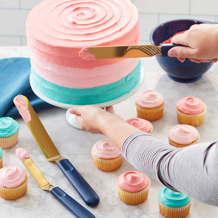 Navy Blue and Gold Icing Spatula Set, 3-Piece