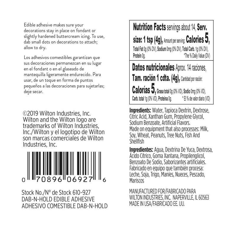 Dab N Hold Edible Adhesive Nutrition Facts and Ingredients Statement image number 1