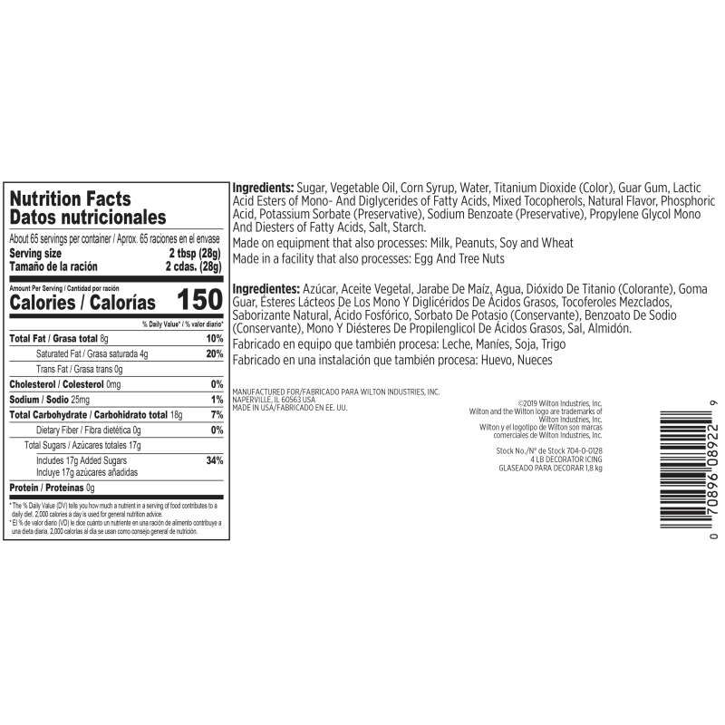 Creamy White Decorator Icing Nutrition Facts and Ingredients image number 1